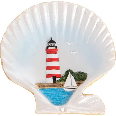Beachcombers Vintage Lighthouse Shell Decorative Trinket Dish 3.14" In Black