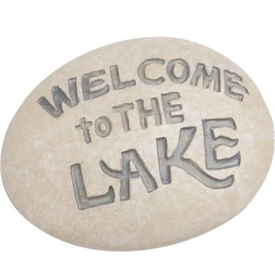 Beachcombers "welcome To The Lake" Resin Pebble Rock In Neutral