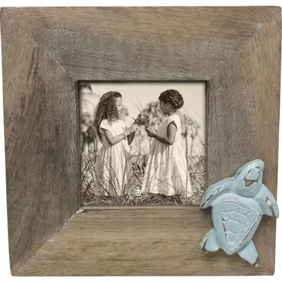 Beachcombers Whitewashed Turquoise Turtle 4x4 Picture Frame In Brown