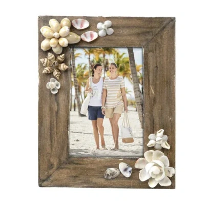 Beachcombers Wooden Coastal Shells 4x6 Photo Picture Frame Holder In Brown