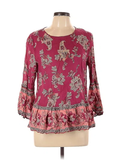 Pre-owned Beachlunchlounge 3/4 Sleeve Blouse In Burgundy
