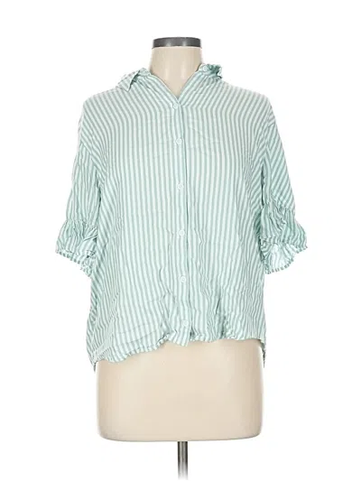 Pre-owned Beachlunchlounge 3/4 Sleeve Button Down Shirt In Green