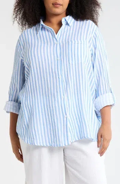Beachlunchlounge Alena Cotton Button-up Shirt In Blue