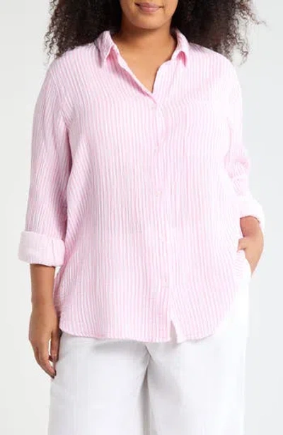Beachlunchlounge Alena Cotton Button-up Shirt In Pink