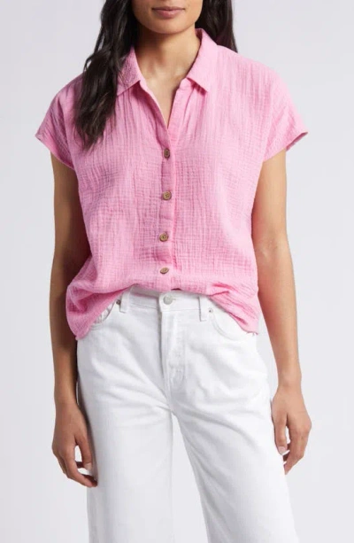 Beachlunchlounge Amar Cotton Button-up Shirt In Pink