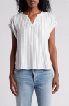 Beachlunchlounge Ana Stripe Split Neck Top In Green Moss