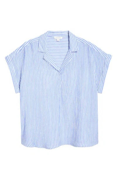 Beachlunchlounge Arin Stripe Short Sleeve Cotton Button-up Shirt In Blue