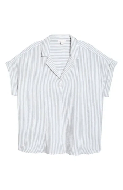 Beachlunchlounge Arin Stripe Short Sleeve Cotton Button-up Shirt In Gray