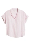 Beachlunchlounge Arin Stripe Short Sleeve Cotton Shirt In Pink