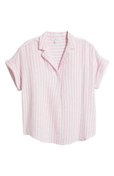 Beachlunchlounge Arin Stripe Short Sleeve Cotton Shirt