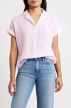 Beachlunchlounge Arin Stripe Short Sleeve Cotton Shirt In Pink