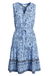 Beachlunchlounge Atlas Print Sleeveless Tiered Dress In Bare Sea