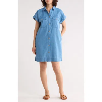 Beachlunchlounge Beaux Boxy Short Sleeve Denim Shirtdress In Purple