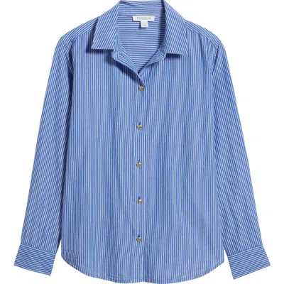 Beachlunchlounge Bentley Stripe Long Sleeve Cotton Button-up Shirt In Blue