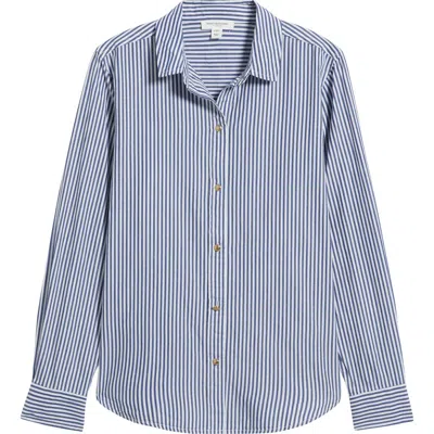 Beachlunchlounge Bentley Stripe Long Sleeve Cotton Button-up Shirt In Blue