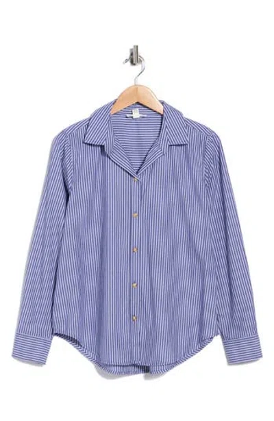 Beachlunchlounge Bentley Stripe Long Sleeve Cotton Button-up Shirt In Blue