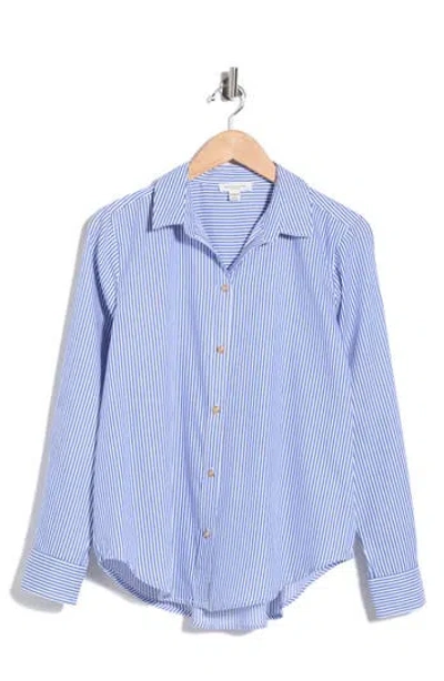 Beachlunchlounge Bentley Stripe Long Sleeve Cotton Button-up Shirt In Blue