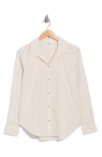 Beachlunchlounge Bentley Stripe Long Sleeve Cotton Button-up Shirt In Cinnamon