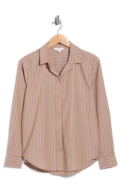 Beachlunchlounge Bentley Stripe Long Sleeve Cotton Button-up Shirt In Cocoa Latte