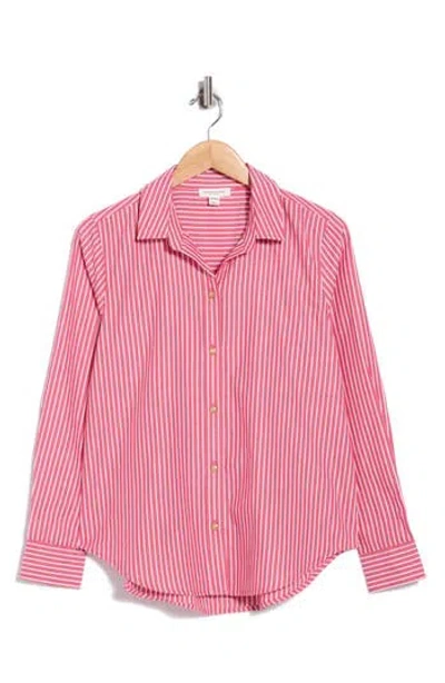 Beachlunchlounge Bentley Stripe Long Sleeve Cotton Button-up Shirt In Currant Red