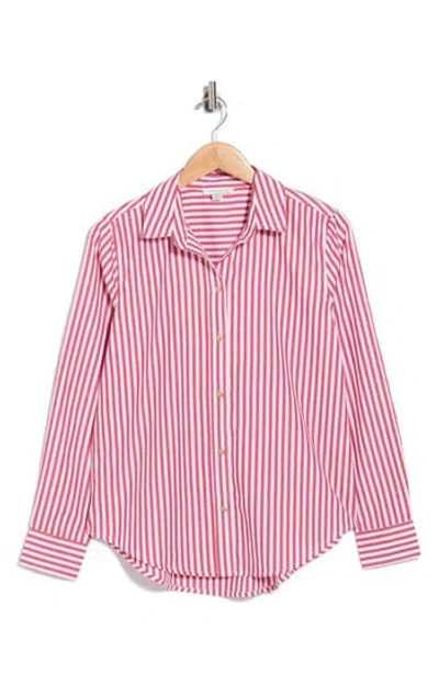Beachlunchlounge Bentley Stripe Long Sleeve Cotton Button-up Shirt In Dark Cherry