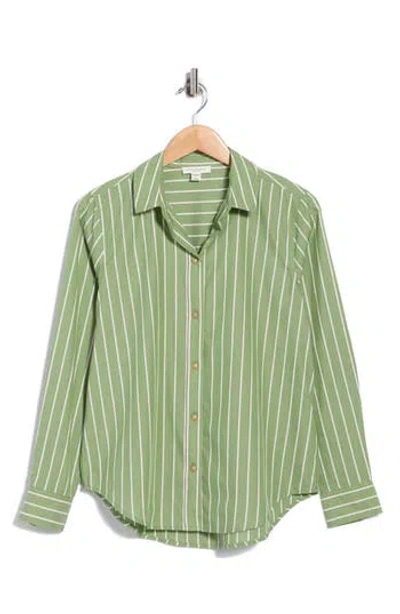 Beachlunchlounge Bentley Stripe Long Sleeve Cotton Button-up Shirt In Peridot