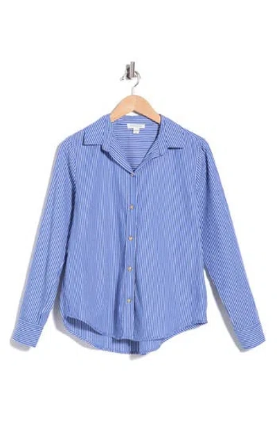 Beachlunchlounge Bentley Stripe Long Sleeve Cotton Button-up Shirt In Royal Night