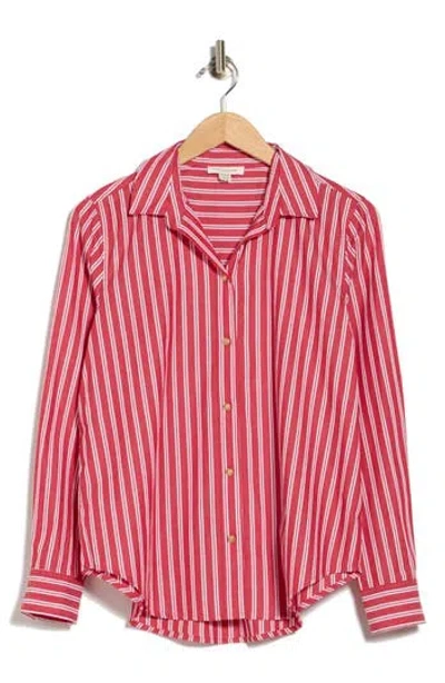 Beachlunchlounge Bentley Stripe Long Sleeve Cotton Button-up Shirt In Ruby Lines
