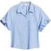 Beachlunchlounge Biance Bubble Sleeve Button-up Top In Blue