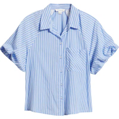 Beachlunchlounge Biance Bubble Sleeve Button-up Top In Blue