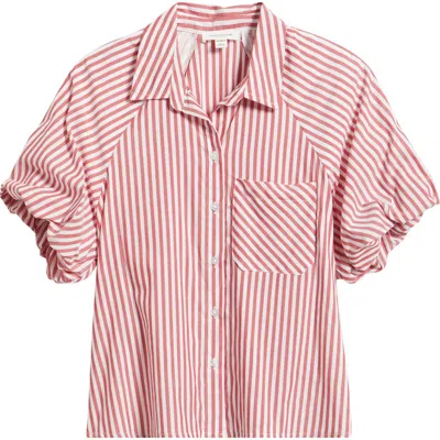 Beachlunchlounge Biance Bubble Sleeve Button-up Top In Burgundy