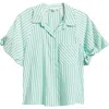Beachlunchlounge Biance Bubble Sleeve Button-up Top In Green