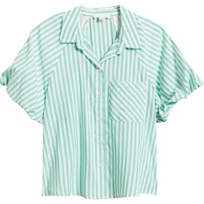 Beachlunchlounge Biance Bubble Sleeve Button-up Top In Green