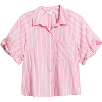 Beachlunchlounge Biance Bubble Sleeve Button-up Top In Pink