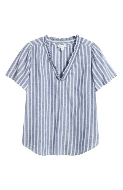 Beachlunchlounge Bree Ruffle Linen & Cotton Top In Blue