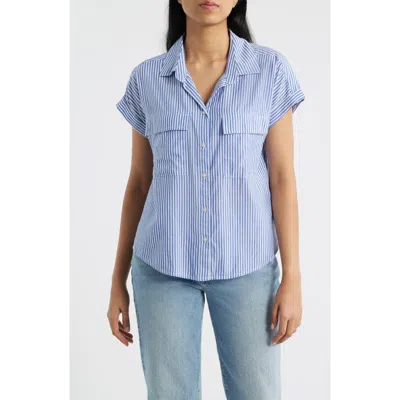 Beachlunchlounge Brianna Stripe Cotton Blend Button-up Shirt In Blue
