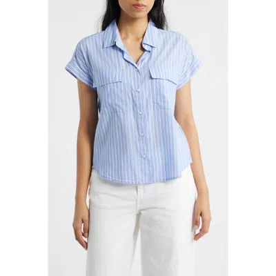 Beachlunchlounge Brianna Stripe Cotton Blend Button-up Shirt In Blue