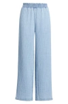 Beachlunchlounge Cairo Smock Waist Cotton Pants In Blue Acid Wash