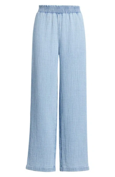 Beachlunchlounge Cairo Smock Waist Cotton Pants In Blue Acid Wash