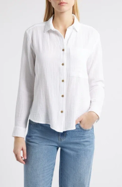 Beachlunchlounge Cameletta Cotton Gauze Button-up Shirt In White