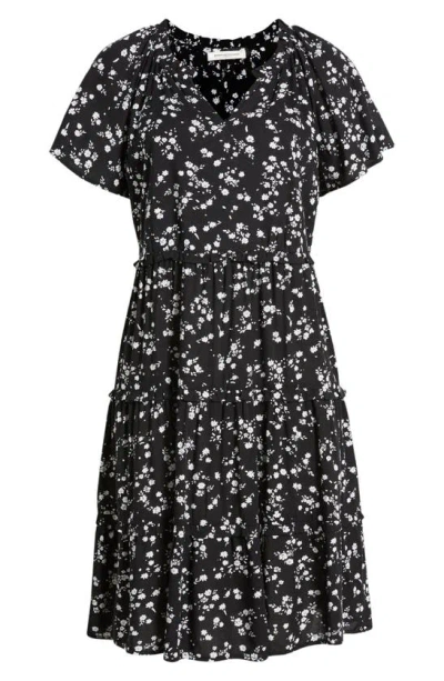 Beachlunchlounge Camila Floral Flutter Sleeve Dress In Black