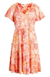 Beachlunchlounge Camila Floral Flutter Sleeve Dress In Pink Sun Palms