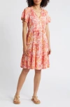 Beachlunchlounge Camila Floral Flutter Sleeve Dress In Pink Sun Palms