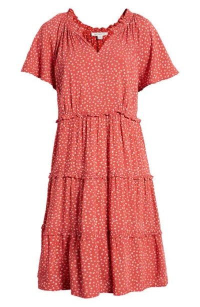 Beachlunchlounge Camila Floral Flutter Sleeve Dress In Red Ditzies