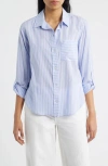 Beachlunchlounge Campbell Directional Stripe Long Sleeve Cotton Blend Button-up Shirt In Blue