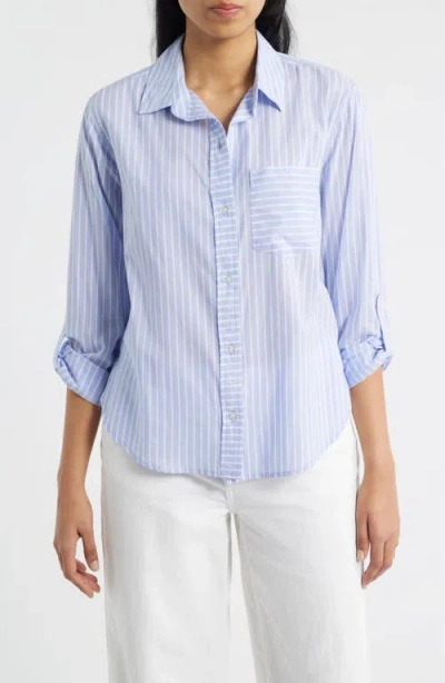 Beachlunchlounge Campbell Directional Stripe Long Sleeve Cotton Blend Button-up Shirt In Blue
