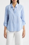 Beachlunchlounge Campbell Directional Stripe Long Sleeve Cotton Blend Button-up Shirt In Blue