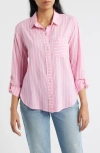 Beachlunchlounge Campbell Directional Stripe Long Sleeve Cotton Blend Button-up Shirt In Pink