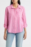 Beachlunchlounge Campbell Directional Stripe Long Sleeve Cotton Blend Button-up Shirt In Pink