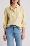 Beachlunchlounge Campbell Directional Stripe Long Sleeve Cotton Blend Button-up Shirt In Yellow